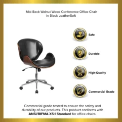 Emma And Oliver Mid-Back Wood Conference Office Chair With Leather Seat -Emma And Oliver GUEST b408765f 7fc6 40f2 8a84 7a8f473dc28e