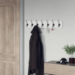 Emma And Oliver 34" Solid White Rustic Wall Hanging Storage Rack With Hooks For Entryway, Kitchen, Bathroom And More -Emma And Oliver GUEST b4b6b411 edb5 499c 82fc 7458295acc23