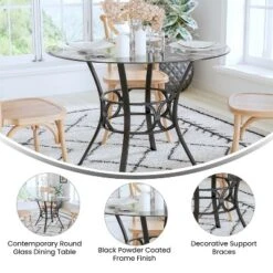 Emma And Oliver 42'' Round Glass Dining Table With Black Metal Frame 14 Emma And Oliver 42'' Round Glass Dining Table With Black Metal Frame -Emma And Oliver GUEST b565a1cb fdd5 4005 9f6d aa52730455ef