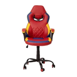 Emma And Oliver Faux Leather Ergonomic Designer Back Gamer Chair With Diamond Stitch, Lumbar Support & Padded Arms In Red, Blue & Yellow -Emma And Oliver GUEST b68819a0 c597 4488 a4c0 d030156f3468
