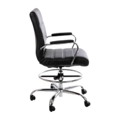 Emma And Oliver Mid-Back LeatherSoft Drafting Chair With Adjustable Foot Ring And Chrome Base -Emma And Oliver GUEST b7661347 7882 4784 a0c7 f88b4c0a9ef8