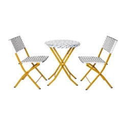 Emma And Oliver Three Piece Folding French Bistro Set In PE Rattan With Metal Frames For Indoor And Outdoor Use -Emma And Oliver GUEST b7c07b12 0cf4 4874 addc bd8b8dfa67ae