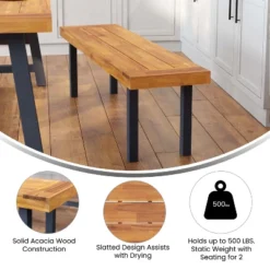 Emma And Oliver Rustic Natural Acacia Wood Bench With Seating For Two, Flared Wooden Legs And Slatted Surface For Indoor And Outdoor Use -Emma And Oliver GUEST b81371e9 1817 46c6 9889 e3ae3d8cb3fe