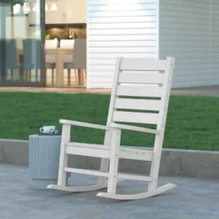 Emma And Oliver Contemporary Rocking Chair, All-Weather HDPE Indoor/Outdoor Rocker