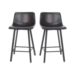 Emma And Oliver Set Of Two 24" Modern Upholstered Barstools, Matte Metal Frames And Plastic Floor Glides -Emma And Oliver GUEST b9326346 c1da 4cf7 98b2 7b362f522d67