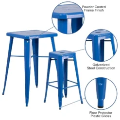 Emma And Oliver Commercial Grade 23.75" Square Metal Indoor-Outdoor Bar Set & 2 Backless Stools -Emma And Oliver GUEST b9508cf7 018e 47d4 9d02 d0402443a031