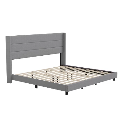 Emma And Oliver Modern Channel Stitched Upholstered Platform Bed With Wingback Headboard And Wooden Support Slats; No Box Spring Needed 2 Emma And Oliver Modern Channel Stitched Upholstered Platform Bed With Wingback Headboard And Wooden Support Slats; No Box Spring Needed - Image 2