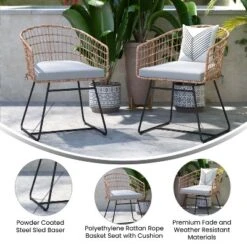Emma And Oliver Set Of Two All-Weather Faux Rattan Rope Chairs With Padded Cushions For Indoor And Outdoor Use -Emma And Oliver GUEST ba86c083 c71e 4c55 b915 2dba91c1e147