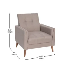 Emma And Oliver Upholstered Mid-Century Modern Arm Chair With Tufted Seat And Back, Pocket Spring Support And Wooden Legs -Emma And Oliver GUEST bb3b8ceb 0ac5 441f a10e 2225c255ecab