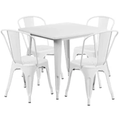 Emma And Oliver Commercial Grade 31.5" Square Metal Indoor-Outdoor Table Set With 4 Stack Chairs -Emma And Oliver GUEST bb42ad34 d65d 4c75 9f1f 927e3fa39229