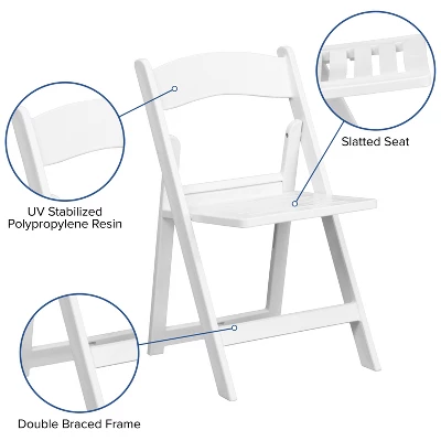 Emma And Oliver 4 Pack 1000 Lb. Capacity White Resin Folding Chair With Slatted Seat 3 Emma And Oliver 4 Pack 1000 Lb. Capacity White Resin Folding Chair With Slatted Seat - Image 3