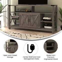 Emma And Oliver Modern Rustic Farmhouse Media Console Cabinet With Spacious Open And Closed Storage -Emma And Oliver GUEST bc010902 7fba 415b 993c 03c51d05eb81
