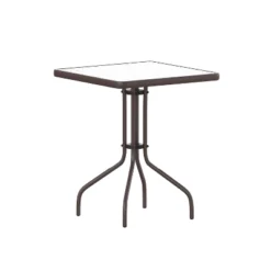 Emma And Oliver 23.5" Square Tempered Glass Metal Table With Smooth Ripple Design Top -Emma And Oliver GUEST bc18e159 6499 4dd6 8fc7 19f0a14cd707