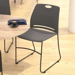 Emma And Oliver Heavy Duty 660 Lb. Capacity Ergonomic Polypropylene Stack Chair With Perforated Back And Steel Sled Base -Emma And Oliver GUEST bcb2bf2d 5ab7 4d4d 8cad 80cac2dbd86a