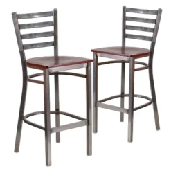Emma And Oliver 2 Pack Clear Coated Ladder Back Metal Restaurant Barstool -Emma And Oliver GUEST bcddb04b f12c 426e 9e37 583a1d639b32