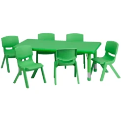 Emma And Oliver 24"W X 48"L Rectangular Plastic Height Adjustable Activity Table Set With 6 Chairs -Emma And Oliver GUEST be0d274c 1eb8 4993 bcdd 2f0819ea2da9