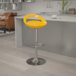 Emma And Oliver Yellow Plastic Adjustable Height Barstool With Chrome Base