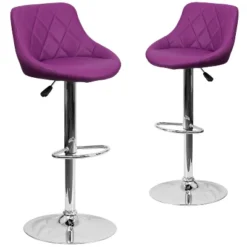 Emma And Oliver 2 Pack Contemporary Vinyl Bucket Seat Adjustable Height Barstool With Diamond Pattern Back And Chrome Base -Emma And Oliver GUEST bfa0c68c 198d 46dd b4c2 db947da42b99