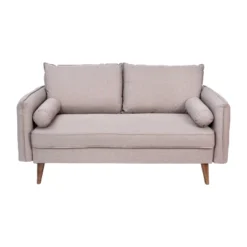 Emma And Oliver Upholstered Mid-Century Modern Pocket Spring Loveseat With Wooden Legs And Removable Back Cushions -Emma And Oliver GUEST bfbe0778 c891 4597 889f 4a9c4da01019