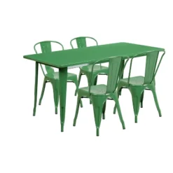 Emma And Oliver Commercial Grade Rectangular Metal Indoor-Outdoor Table Set With 4 Stack Chairs -Emma And Oliver GUEST c00f413c 5949 4dcc b3a9 978bda0d79a6