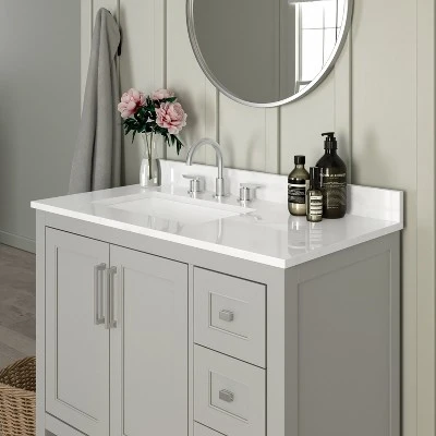 Emma And Oliver Bathroom Vanity, Single Sink Cabinet With 2 Soft Close Doors, Open Shelf And 3 Drawers, Carrara Marble Finish Countertop 5 Emma And Oliver Bathroom Vanity, Single Sink Cabinet With 2 Soft Close Doors, Open Shelf And 3 Drawers, Carrara Marble Finish Countertop - Image 5