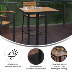 Emma And Oliver Outdoor Bar Height Table With Faux Teak Poly Slats -Emma And Oliver GUEST c0ad71b6 3352 403c ab6d 66b449a3e044