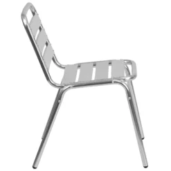 Emma And Oliver 4 Pack Commercial Aluminum Indoor-Outdoor Restaurant Stack Chair - Triple Slat Back -Emma And Oliver GUEST c1add765 9637 4613 8fcb 04d2b3144482