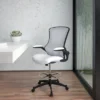 Emma And Oliver Mid-Back Mesh Ergonomic Drafting Chair With Foot Ring And Flip-Up Arms