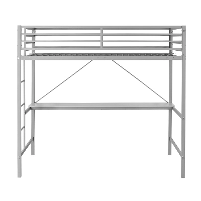 Emma And Oliver Metal Loft Bed Frame With Desk, Protective Guard Rails And Ladder For Kids, Teens And Adults 2 Emma And Oliver Metal Loft Bed Frame With Desk, Protective Guard Rails And Ladder For Kids, Teens And Adults - Image 2