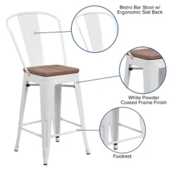 Emma And Oliver 24"H Metal Counter Height Stool With Back And Square Wood Seat -Emma And Oliver GUEST c2268745 ba50 483c ae85 2d4e84fe0679