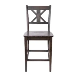 Emma And Oliver Set Of 2 Wooden Modern Farmhouse Bar Height Dining Stool With Decorative Carved Backrest And Wood Seat -Emma And Oliver GUEST c2812ea9 bda2 4737 b3bd 49ccf3fe5216