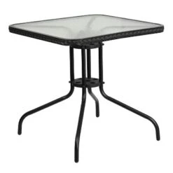 Emma And Oliver 28" Square Tempered Glass Metal Table With Rattan Edging 17 Emma And Oliver 28" Square Tempered Glass Metal Table With Rattan Edging -Emma And Oliver GUEST c348d923 9674 4f44 bc41 45da683c69b2