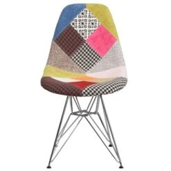 Emma And Oliver Milan Patchwork Fabric Chair With Chrome Base -Emma And Oliver GUEST c36435e0 d28c 4f58 89fa 87c3a8e2cd39