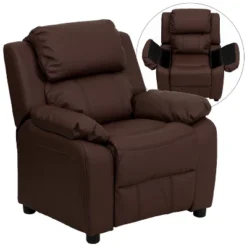 Emma And Oliver Deluxe Padded Contemporary Kids Recliner With Storage Arms -Emma And Oliver GUEST c3c889eb c115 438b a039 353c60c56b22