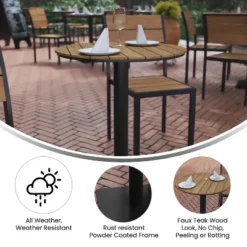 Emma And Oliver 24" Round Outdoor Dining Table With Natural Faux Teak Poly Slats And Gray Steel Frame -Emma And Oliver GUEST c453bbcb 834b 4e0a bf9e d6a235fba4e6