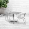 Emma And Oliver 31.5" Square Aluminum Table Set With 2 Slat Back Chairs