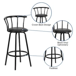 Emma And Oliver Crown Back Black Metal Barstool With Black Vinyl Swivel Seat -Emma And Oliver GUEST c61eabf8 bc1c 4046 87bd 1b5b2452e529