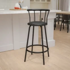 Emma And Oliver Crown Back Black Metal Barstool With Black Vinyl Swivel Seat -Emma And Oliver GUEST c646cab9 e602 4291 9387 4bae2b59c906