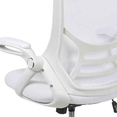 Emma And Oliver High Back White Mesh Ergonomic Office Chair With White Frame And Flip-up Arms 7 Emma And Oliver High Back White Mesh Ergonomic Office Chair With White Frame And Flip-up Arms - Image 7