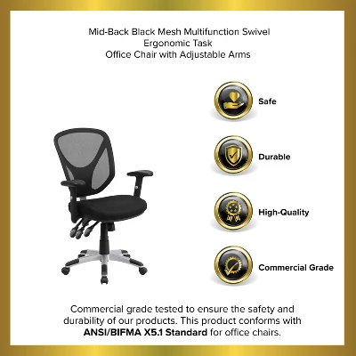 Emma And Oliver Mid-Back Black Mesh Multifunction Swivel Ergonomic Task Office Chair - Arms 10 Emma And Oliver Mid-Back Black Mesh Multifunction Swivel Ergonomic Task Office Chair - Arms - Image 10