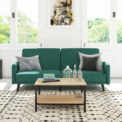 Emma And Oliver Premium Padded Upholstered Split Back Sofa Futon With Vertical Channel Tufting And Wooden Legs 1 Emma And Oliver Premium Padded Upholstered Split Back Sofa Futon With Vertical Channel Tufting And Wooden Legs