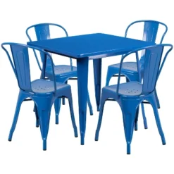 Emma And Oliver Commercial Grade 31.5" Square Metal Indoor-Outdoor Table Set With 4 Stack Chairs -Emma And Oliver GUEST caa9d931 29b6 43a8 8933 349237837f70