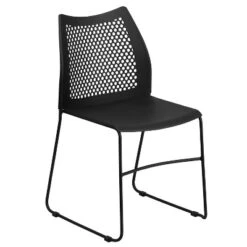 Emma And Oliver Home And Office Sled Base Stack Chair With Air-Vent Back - Guest Chair -Emma And Oliver GUEST cb450a47 7989 4b28 805f a973abfb51c9