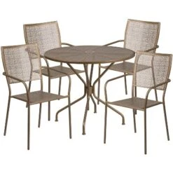 Emma And Oliver Commercial Grade 35.25" Round Metal Garden Patio Table Set, 4 Square Back Chairs -Emma And Oliver GUEST cb7d9385 6cef 4064 ab48 e36341cca040
