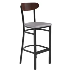 Emma And Oliver Industrial Barstool With Rolled Steel Frame And Solid Wood Seat - 500 Lbs. Static Weight Capacity -Emma And Oliver GUEST cc6efcab c658 427d 8d1b f4d33c11251c