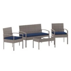 Emma And Oliver 4 Piece Patio Set With Steel Frame And Cushions - Outdoor Seating -Emma And Oliver GUEST cca6b58c 7f41 4724 835a 69af31ddd34c