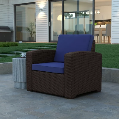 Emma And Oliver Faux Rattan Chair With All-Weather Cushion 1 Emma And Oliver Faux Rattan Chair With All-Weather Cushion