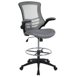 Emma And Oliver Mid-Back Mesh Ergonomic Drafting Chair With Foot Ring And Flip-Up Arms -Emma And Oliver GUEST cd702835 2ab4 4a5b 9e68 4cb437ea69a0