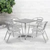 Emma And Oliver 27.5" Square Aluminum Table Set With 4 Slat Back Chairs
