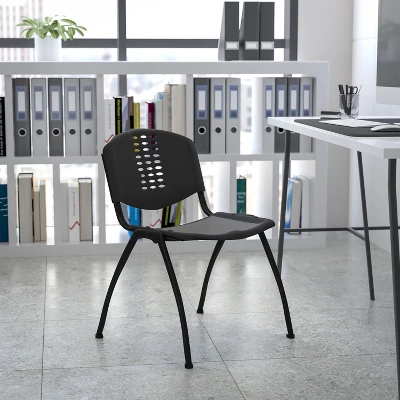 Emma And Oliver Black Plastic Office Side Stack Chair With Oval Cutout Back 1 Emma And Oliver Black Plastic Office Side Stack Chair With Oval Cutout Back